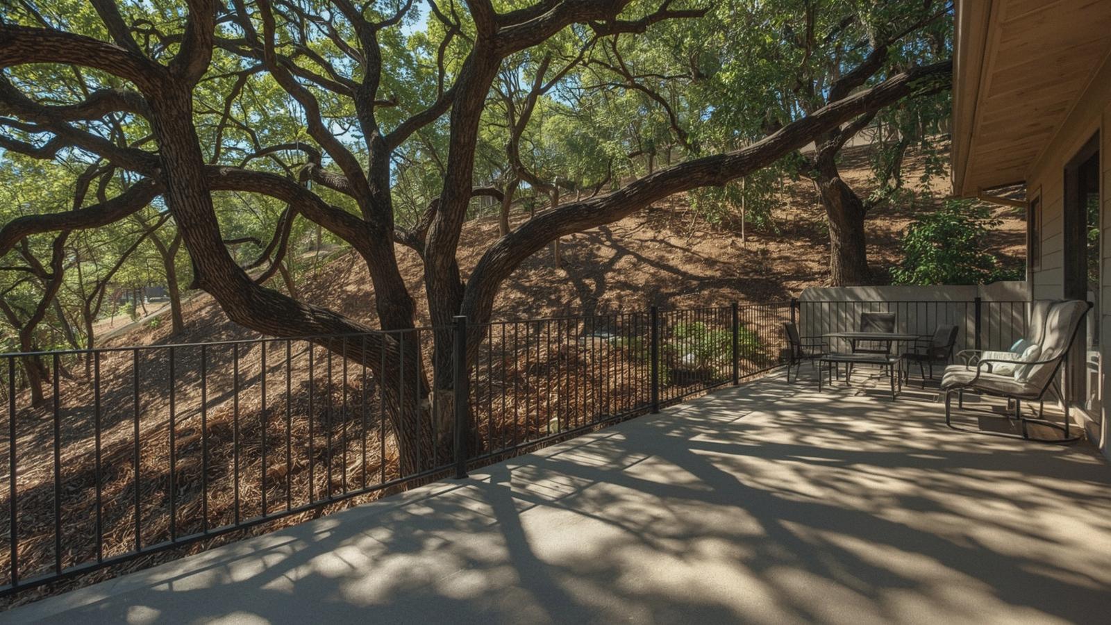 Metal deck railing overlooking the hills in Alamo