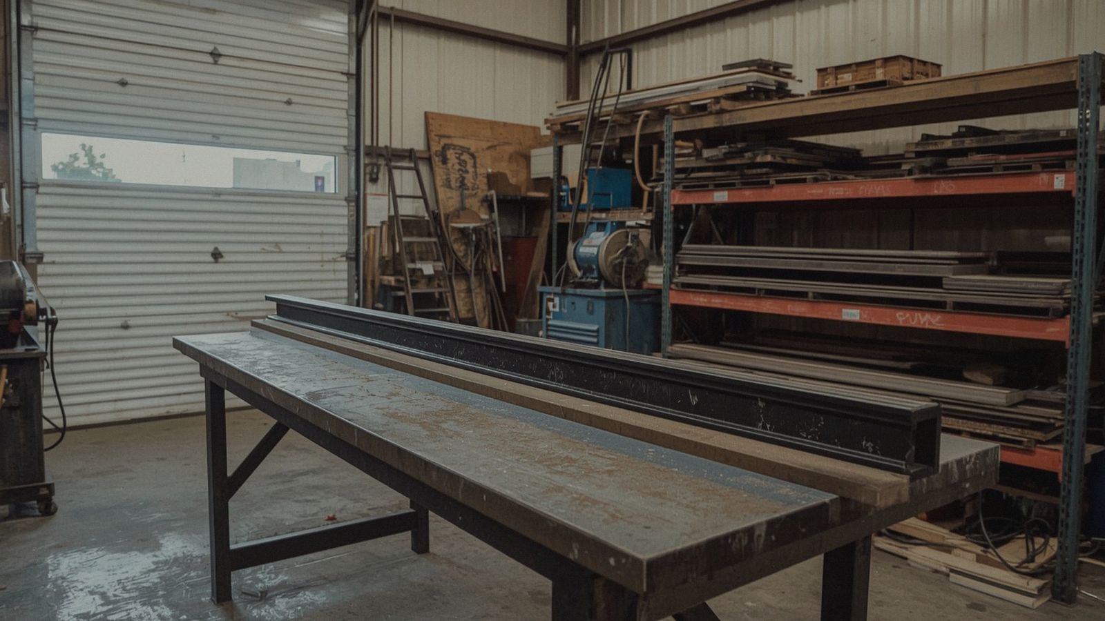 Custom railing being fabricated in a metal shop